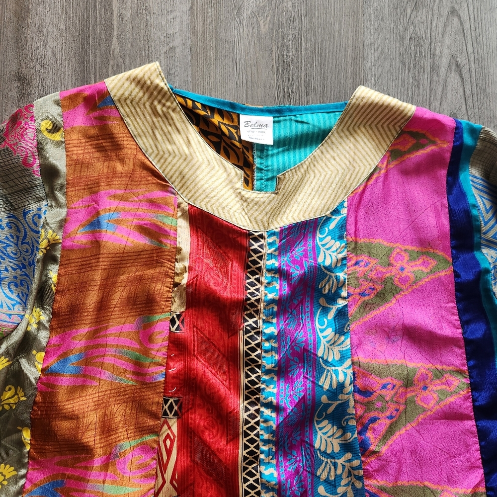 Belma New York Silky Colorblocked Mixed Pattern Tunic Top One Size - Picture 5 of 12